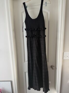ASOS Black Crochet Knit Maxi Dress with Ruffle Details